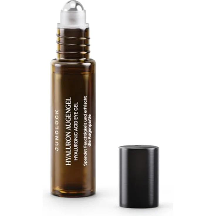 junglück Hyaluron Augengel Roll On, Vegan, Anti Aging Augenroller mit 0,5% Hyaluronsäure und BIO Aloe Vera, kühlendes Augenserum mit Koffein, abschwellend gegen Falten und Augenringe – Bild 1