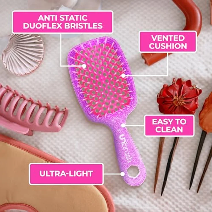 UNbrush Glitter Collection Detangling Hair Brush, Rose Quartz Haarbürste mit 105 sanften Borsten für nasses und trockenes Haar, Unisex – Bild 6