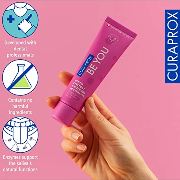 Curaprox Be You Wassermelone Whitening-Zahnpasta mit Geschmack von Wassermelone, mit Menthol, vegan, 950 ppm Fluorid, RDA 50, pink, 60 ml – Bild 5