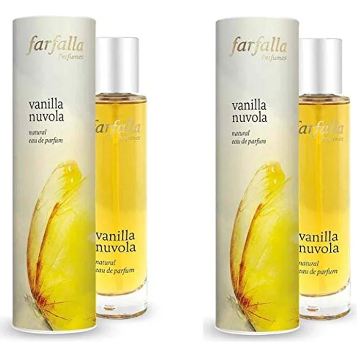 Farfalla Natural Eau de Parfum Vanilla Nuvola, 2 x 50ml - Naturparfum mit frischer Kopfnote und pudriger Herznote, feminine Ausstrahlung