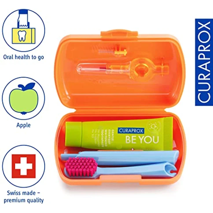 Curaprox Travel Set, Kosmetik-Reiseset für Zähne, Zunge und Zahnfleisch, orange, mit Zahnbürste und Zahnpasta 10 ml – Bild 2