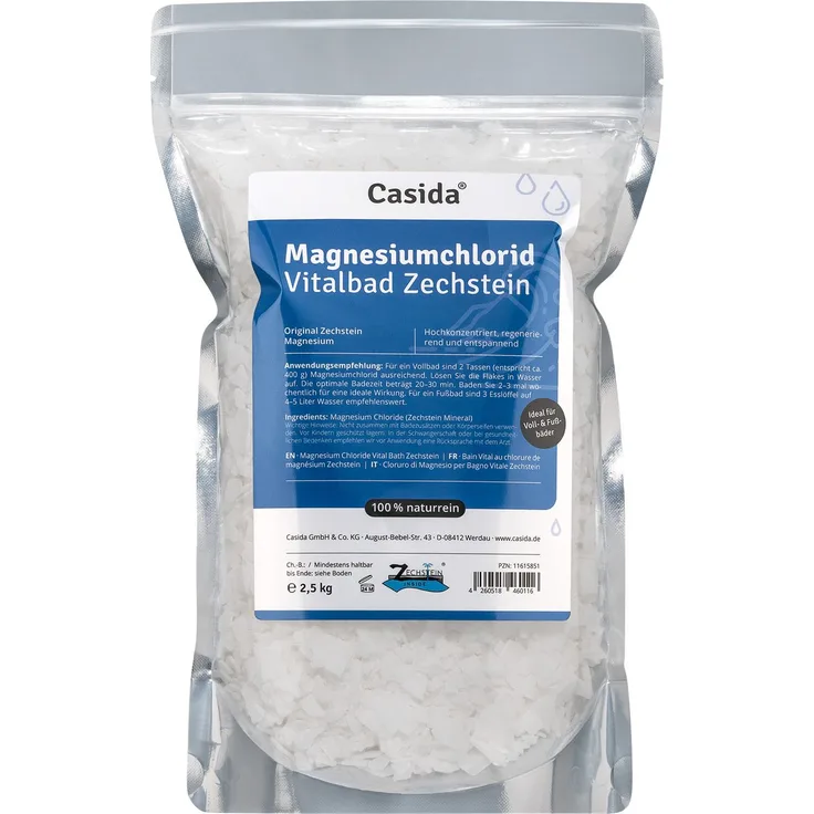 Casida Magnesiumchlorid Vitalbad Zechstein 2,5 kg, Entspannender Badezusatz für Fuß- und Vollbäder