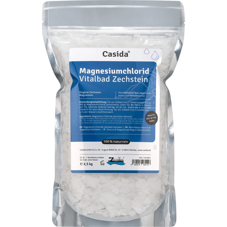 Casida Magnesiumchlorid Vitalbad Zechstein 2,5 kg, Entspannender Badezusatz für Fuß- und Vollbäder