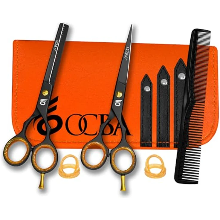 OCBA 6 Zoll Friseurschere, professionelle Haarschneideschere mit ergonomischem Design, schwarzer Satz für präzise Schnitte bei Friseuren und im Heimgebrauch – Bild 1