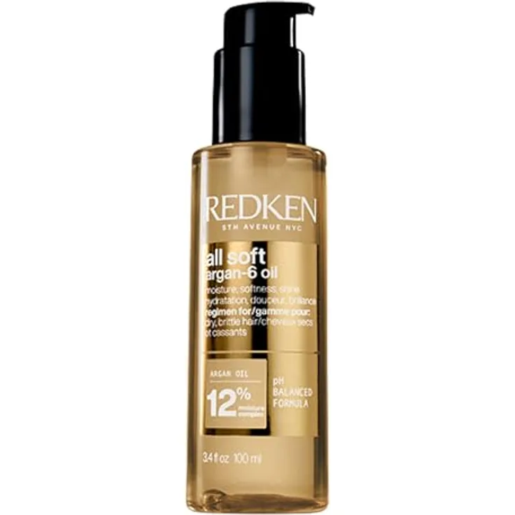 Redken All Soft Argan-6 Öl, Haaröl mit Tiefenpflege für trockenes und brüchiges Haar, 100 ml, mit Omega-6 und Argan-Öl, für Glanz und Hitzeschutz bis 230°C