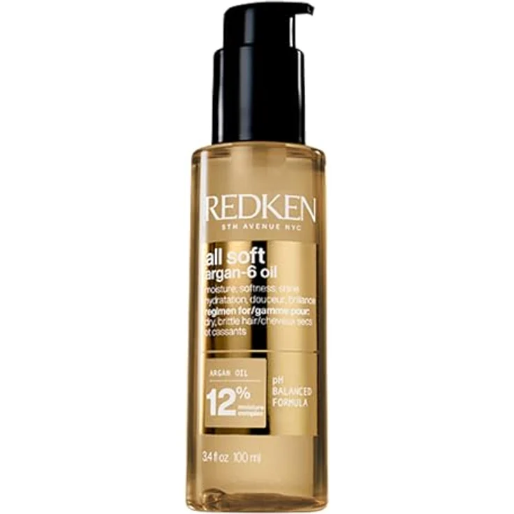 Redken All Soft Argan-6 Öl, Haaröl mit Tiefenpflege für trockenes und brüchiges Haar, 100 ml, mit Omega-6 und Argan-Öl, für Glanz und Hitzeschutz bis 230°C – Bild 1