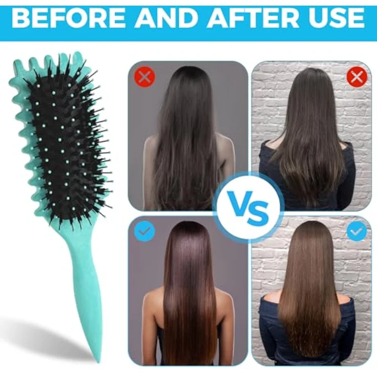 CNMTCCO Curl Hair Brush, Lockendefinierende Haarbürste mit Wildschweinborsten, ergonomischem Griff und entwirrendem Design, grün – Bild 4