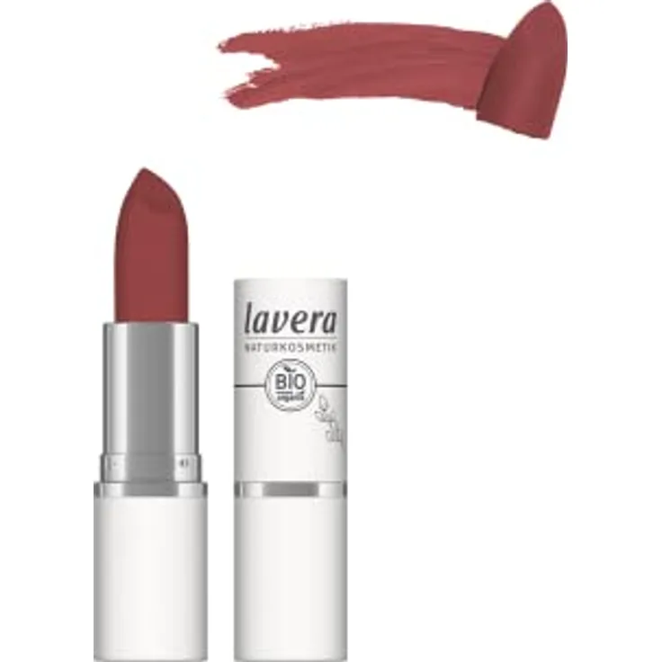 lavera Velvet Matt Lipstick - Vivid Red 04 - Lippenstift - glutenfrei - ohne Silikone - ohne Mineralöl - ohne Mikroplastik - Cremig, matte Textur - Bio-Blütenbutter - Bio-Sonnenblumenöl - 4,5g