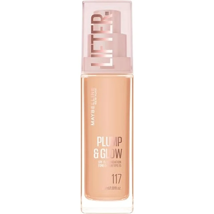 MAYBELLINE NEW YORK Lifter Plump & Glow, aufhellendes Make-up für einen natürlichen Look, Farbton 117, 30 ml, mit Hyaluronsäure und Niacinamid – Bild 1