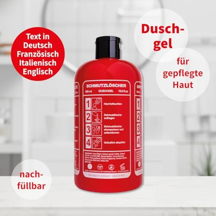 accentra Duschgel SCHMUTZLÖSCHER im Feuerlöscher-Design, 500 ml, Moschus Duft, originelles Geschenk für Männer und Feuerwehrfans – Bild 4