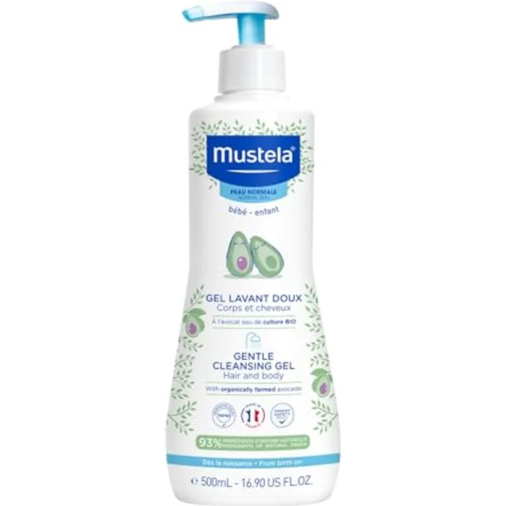 Mustela Bébé Bain Reinigungsgel für Haare und Körper, sanfte Pflege für empfindliche Kinderhaut, 500 ml – Bild 1