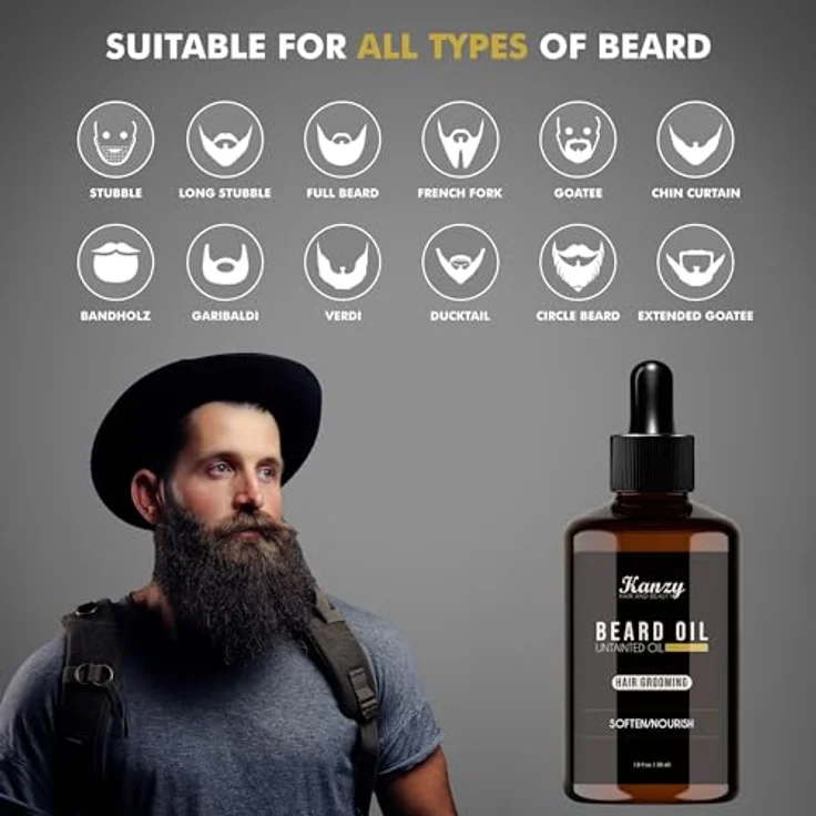 KANZY Bartöl Herren, 30ml Beard Oil für gesundes Bartwachstum mit Aloe Vera, Jojoba und Vitamin E, leicht parfümiert, perfekt als Geschenkset für Männer – Bild 4