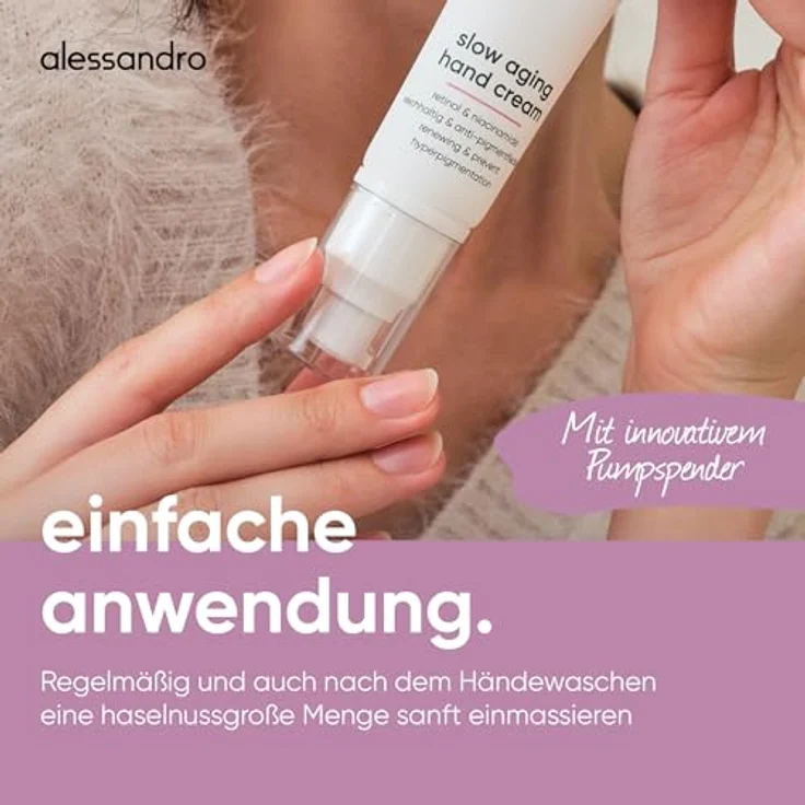 alessandro Retinol Slow Aging Hand Cream, Reichhaltige Handcreme mit Retinol & Niacinamide zur Revitalisierung reifer Haut, schnell einziehend, vegan, 50ml – Bild 5