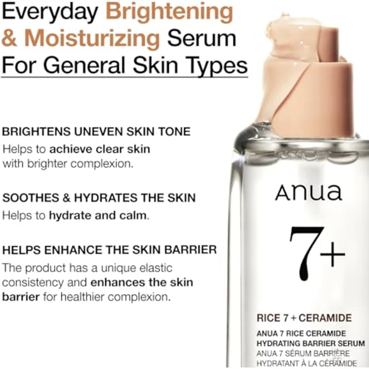 ANUA RICE CERAMIDE 7 HYDRATING BARRIER SERUM, aufhellendes, feuchtigkeitsspendendes Serum für das Gesicht, Reis, Hyaluronsäure, Niacinamid, nicht komodogen, Glashaut, 50 ml/1,69 fl.oz. – Bild 3