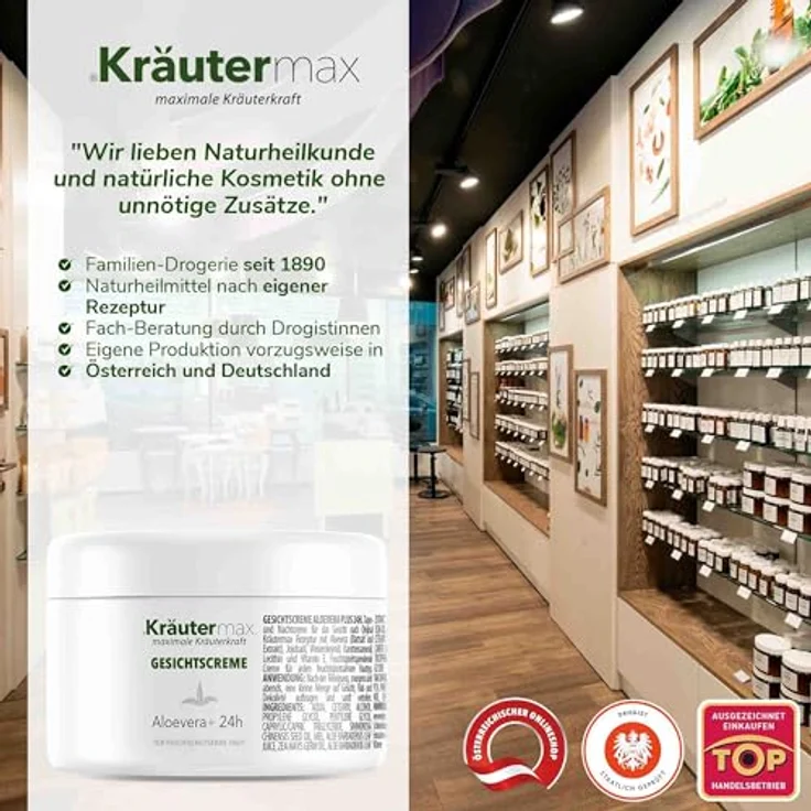Kräutermax Aloe Vera Gesichtscreme für feuchtigkeitsarme Haut, 100 ml, intensive Feuchtigkeitspflege mit natürlichen Inhaltsstoffen – Bild 4