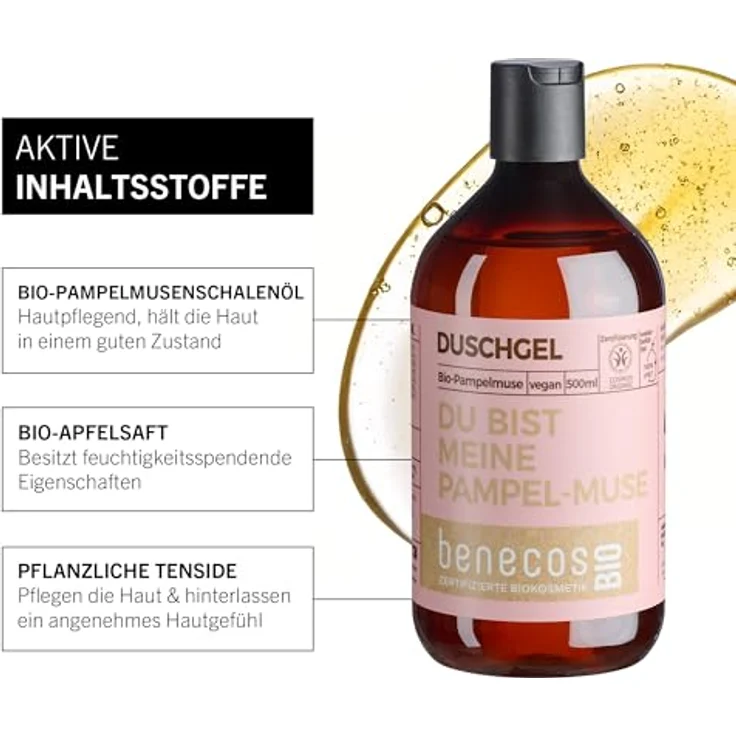 benecos Grapefruit Duschgel 500 ml mit Bio-Pampelmusenöl und Bio-Apfelsaft, dermatologisch getestet – Bild 3