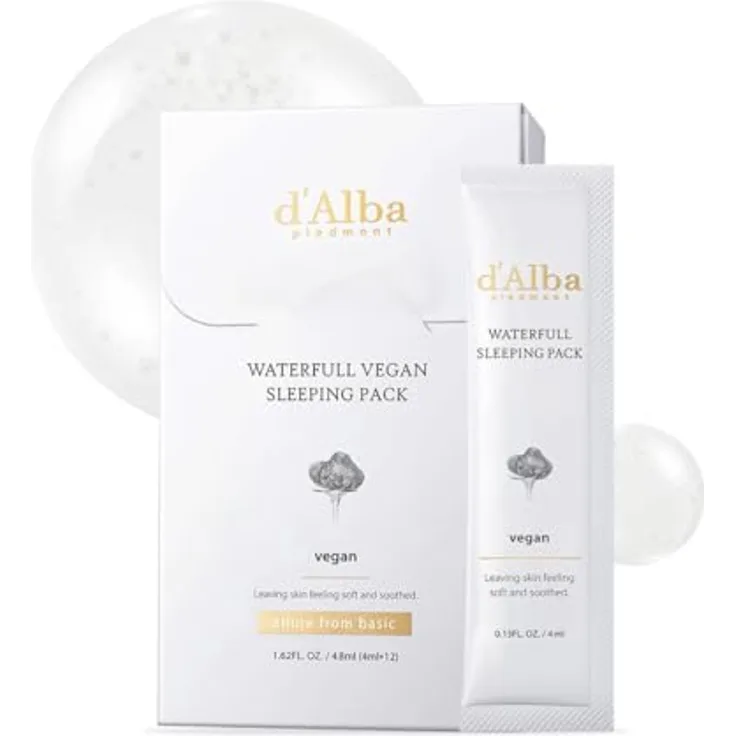 d'Alba Waterfull Vegan Sleeping Pack, Nachtcreme mit Premium-Weiße Trüffel und feuchtigkeitsspendender Gel-Creme-Formel, 50 ml
