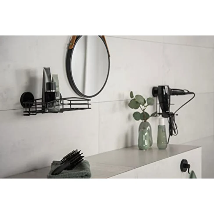 Wenko Fönhalter 'Milazzo', praktischer Fön-Halter aus schwarz-matt lackiertem Stahl mit Vacuum-Loc®-Befestigungssystem ohne Bohren, 11,5 x 17,5 x 14,5 cm – Bild 8