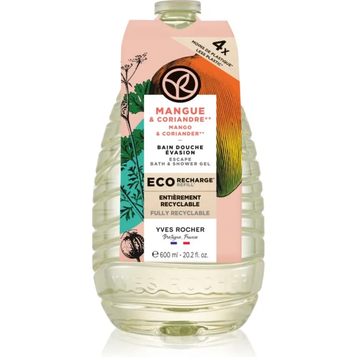 Yves Rocher Bain de Nature Duschgel Ersatzfüllung, Mango & Coriander, 600 ml, vegan und sulfatfrei