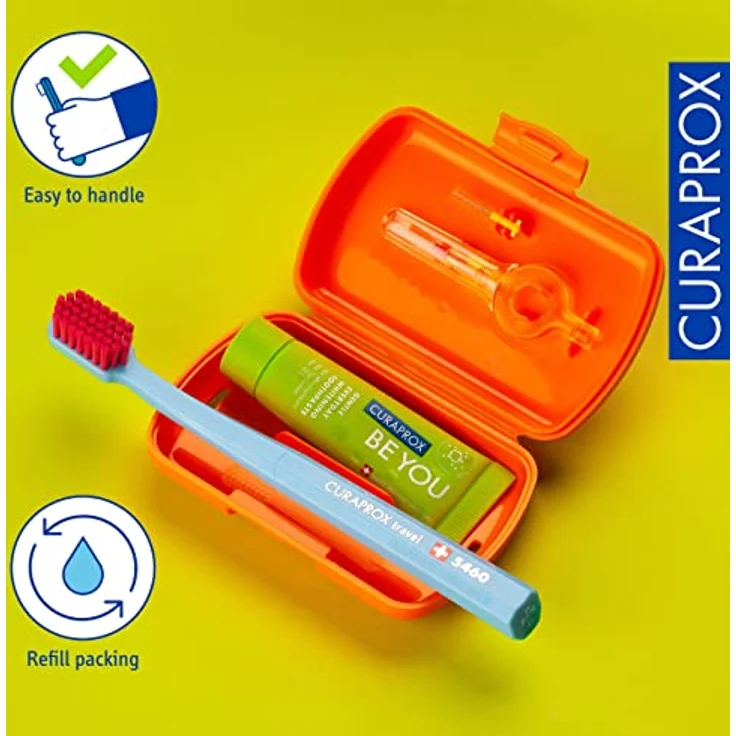 Curaprox Travel Set, Kosmetik-Reiseset für Zähne, Zunge und Zahnfleisch, orange, mit Zahnbürste und Zahnpasta 10 ml – Bild 4