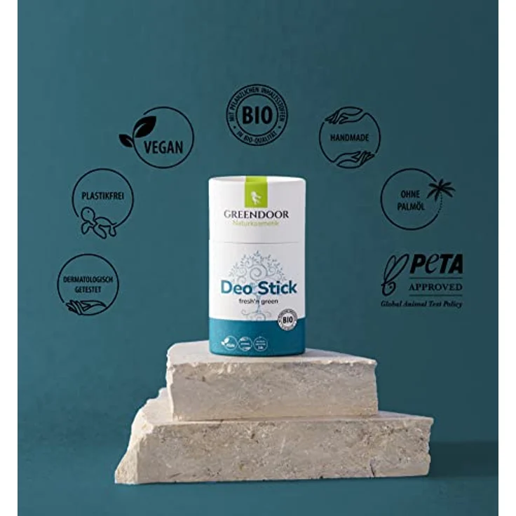 GREENDOOR Deo Stick fresh'n green 50g, festes Deodorant ohne Aluminium, vegan & plastikfrei – Bild 4