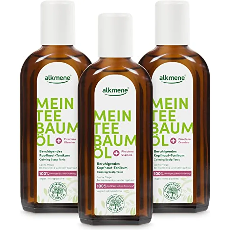 Alkmene Mein Teebaumöl Kopfhaut Tonikum 3x 250 ml, Juckreiz Linderung mit 100% Bestätigung, vegan & klimaneutral, beruhigendes Haarwasser bei trockener & juckender Kopfhaut