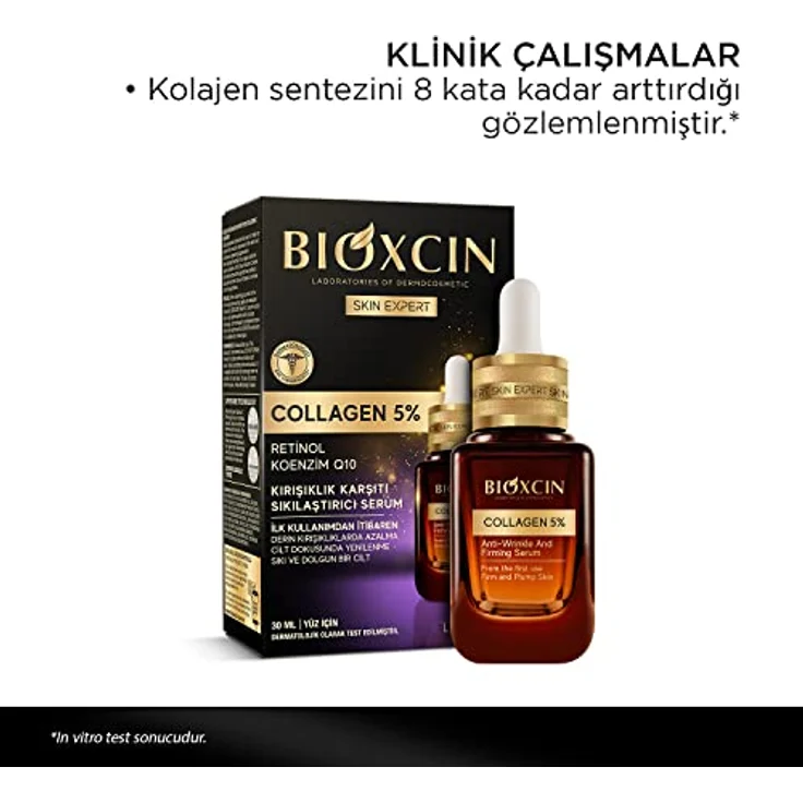 Bioxcin Collagen 5% Anti-Falten-Gesichtsserum, straffungs- und regenerierende Formel mit Retinol und Coenzym Q10, 30 ml – Bild 5