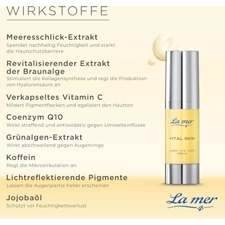 La Mer Vital Skin Augencreme, feuchtigkeitsspendende Anti-Age Pflege, straffend, aufhellend, antioxidativ, ohne Duft – Bild 3