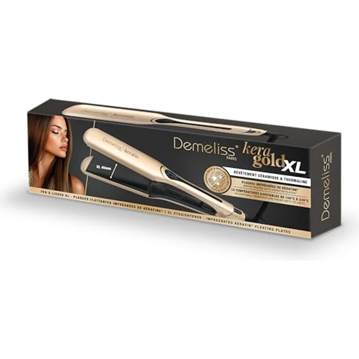 Demeliss Kera-GOLD XL, Glätteisen mit keratinangereicherte Platten, breite 45 x 110 mm, 14 temperatur einstellbar, ideal für mittellanges bis langes Haar – Bild 4