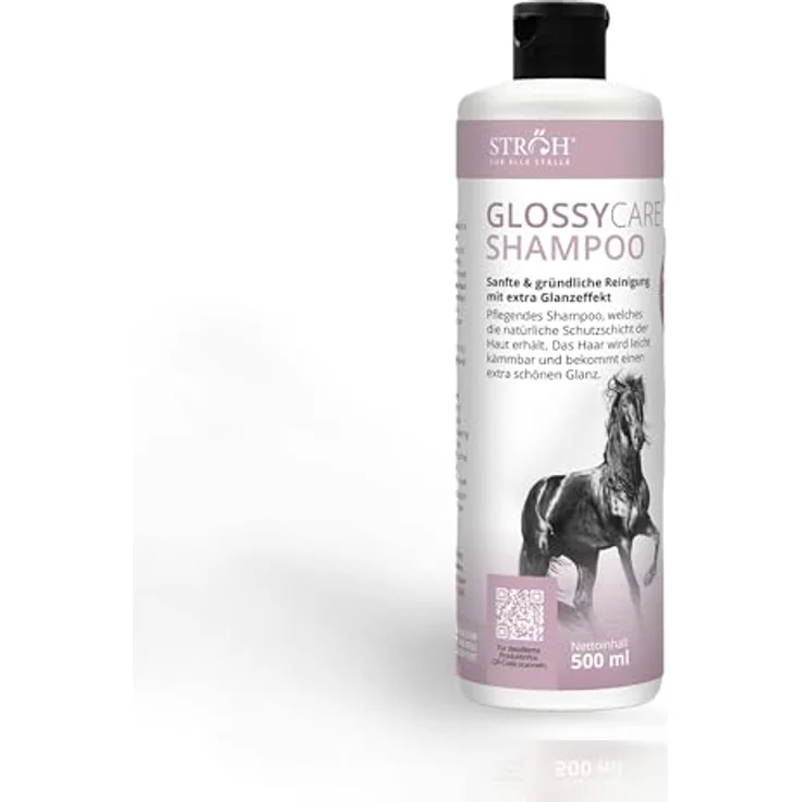 STRÖH GlossyCare Shampoo für Pferde, 500 ml, pflegendes Reinigungsmittel mit Panthenol und Johannisbeerduft, für empfindliche Haut – Bild 1