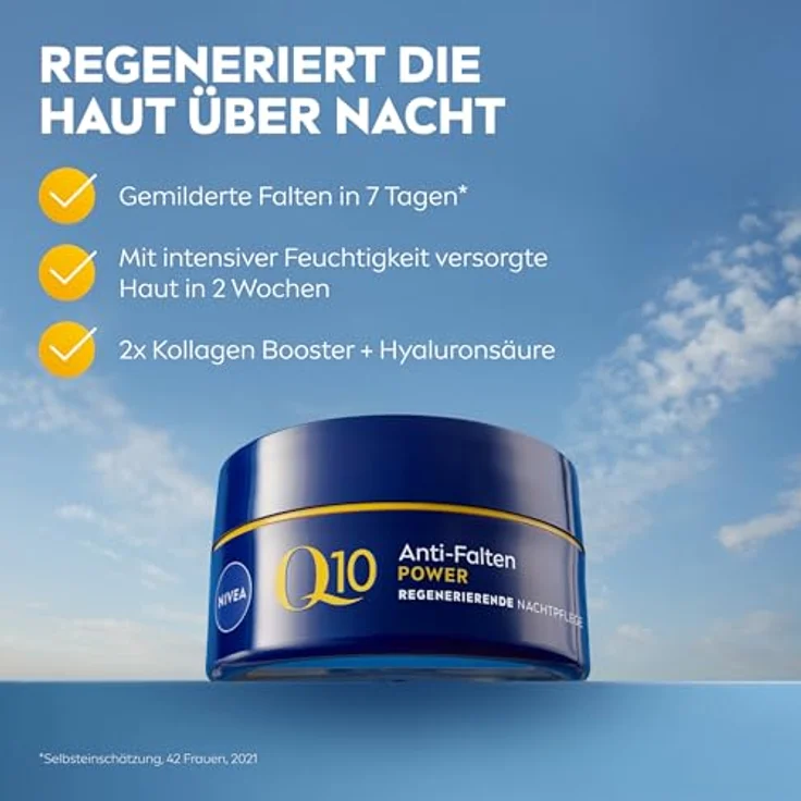 NIVEA Q10 Anti-Falten POWER Regenerierende Nachtpflege, straffende Gesichtspflege mit purem Q10, Kreatin & Hyaluronsäure, 50 ml – Bild 2