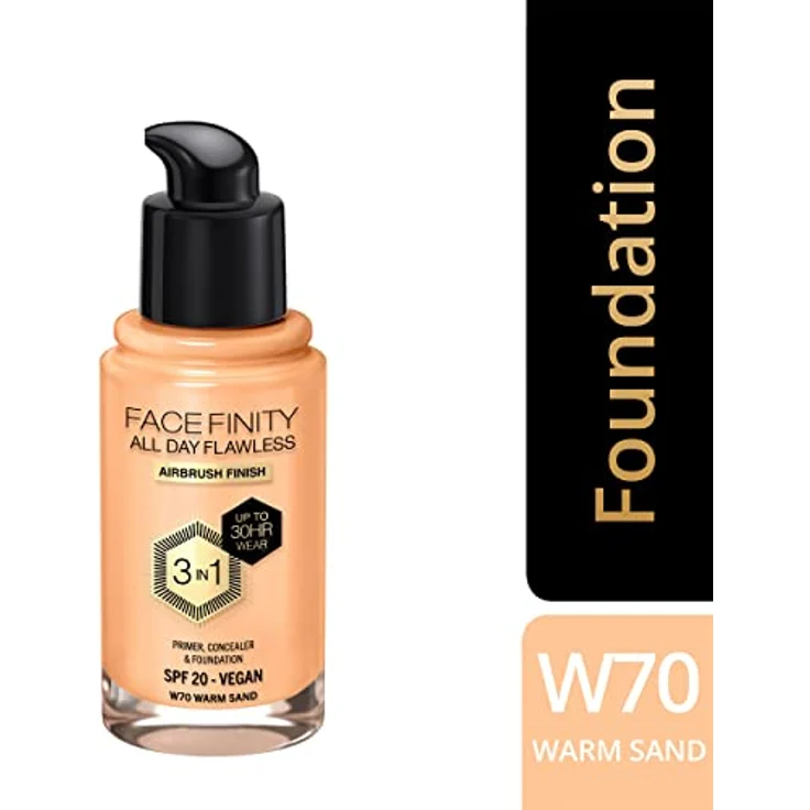 Max Factor Facefinity All Day Flawless Foundation, 3-in-1 Make-up mit LSF 20, vegan, 30 ml, Farbe 70 - WARM SAND – Bild 2