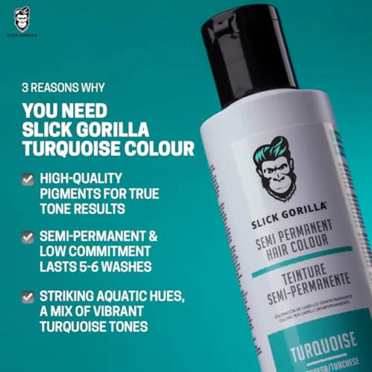 Slick Gorilla Semi-permanente Haarfarbe, vegan und tierversuchsfrei, 100 ml, lebendiges Türkis für kurzes bis mittellanges Haar – Bild 2
