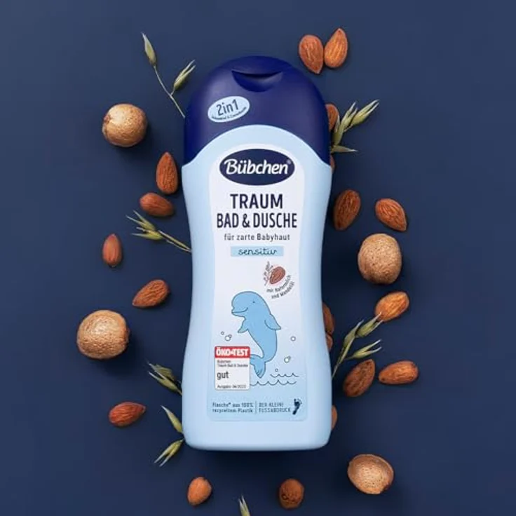 Bübchen Traum Bad & Dusche, 500 ml – milder 2in1 Badezusatz mit Hafermilch und Mandelöl, pH-hautneutrale Cremedusche für zarte Babyhaut, ohne Silikone – Bild 4