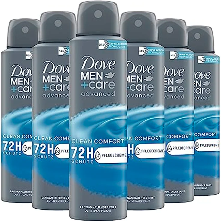 Dove Men plus Care advanced Anti-Transpirant Clean Comfort schützt 72 Stunden vor Körpergeruch und Schweiß 150 ml 6 Stück – Bild 1