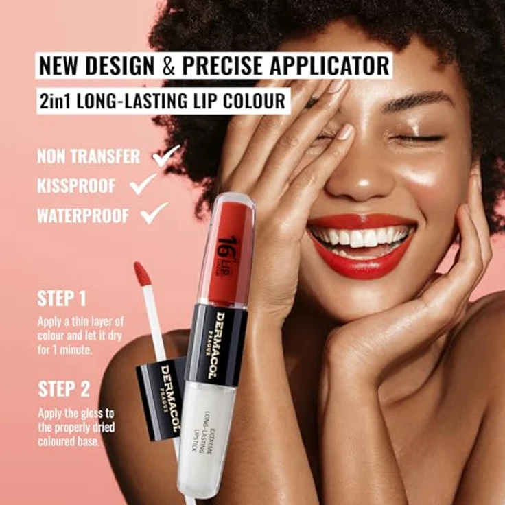 Dermacol 16H Lip Colour, langlebiger Lippenstift in Vibrant Red, 2x4 ml mit hoher Pigmentierung und feuchtigkeitsspendender Formel – Bild 2