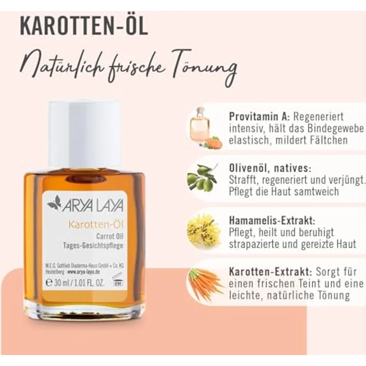 ARYA LAYA Karotten-Öl Tages-Gesichtspflege, 30 ml – Mildert Fältchen, für frischen Teint, vegan – Bild 3