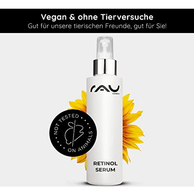 RAU Cosmetics Vitamin A Retinol Serum 100 ml - Anti-Aging Serum mit Hyaluronsäure, Vitamin A & Panthenol - gegen Falten im Gesicht & Anti Akne & Pickel – Bild 2
