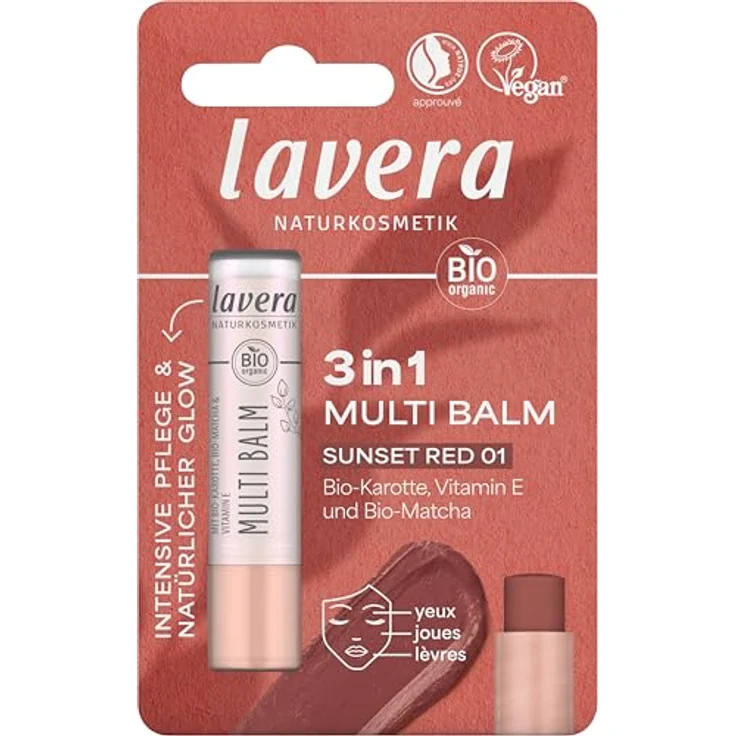 lavera Multi Balm Blister Sunset Red 01 - multifunktionaler Stick für Augen, Lippen & Wangen - vegan - frischer Glow & müheloses Verblenden - Naturkosmetik – Bild 4