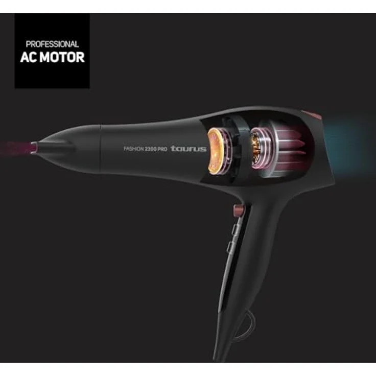Taurus Fashion 2300 Pro Haartrockner, 2200 W AC-Motor, 2 Geschwindigkeiten, 3 Temperaturen, Kaltluftstoß, abnehmbarer Filter, Aufhängeöse – Bild 4