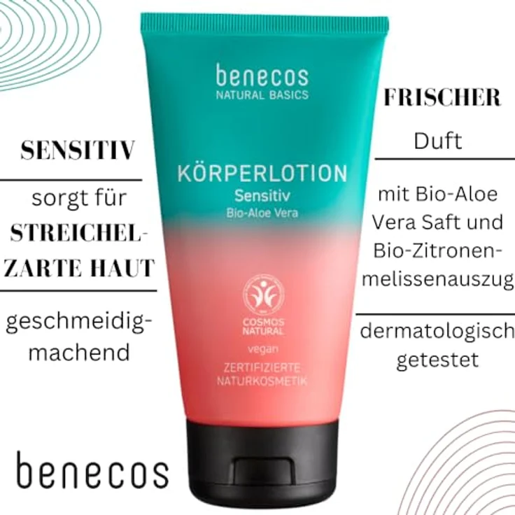 benecos Natural Basics - Körperlotion Sensitiv - Bio-Aloe Vera - 150ml - vegan - derm. getestet – Bild 5