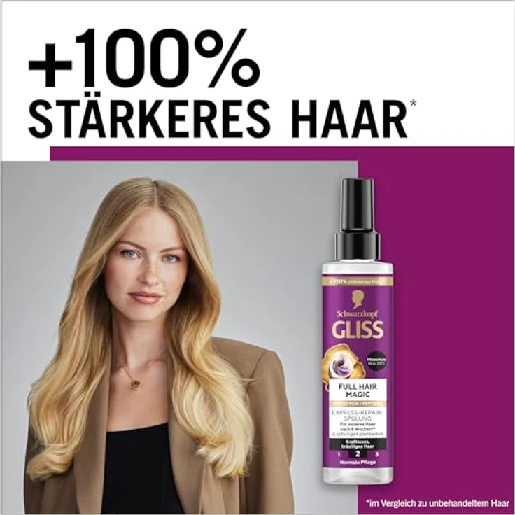 Gliss Kur Express-Repair-Spülung Full Hair Magic, 200 ml, für sofortige Kämmbarkeit, Fülle und Hitzeschutz bis 230 °C – Bild 5