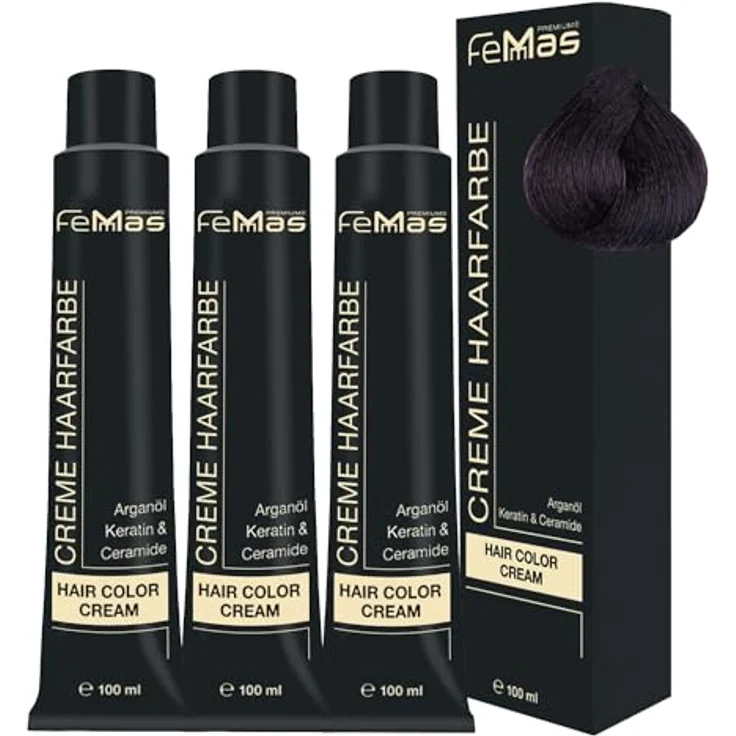 FemMas Haarfarbe 3x Tief Violett 2.2, Creme Haarfarbe mit Arganöl, Keratin & Ceramiden, als dauerhafte Färbung oder Tönung, 100 ml – Bild 1