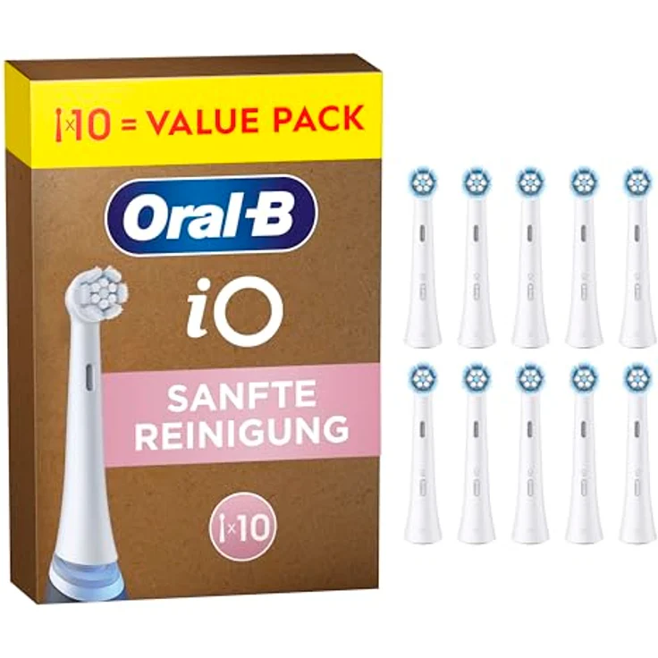 Oral-B iO Sanfte Reinigung, ORIGINAL Aufsteckbürsten mit abgewinkelten Borsten zur effektiven Plaque-Entfernung, weicher Bürstenkopf, weiß, 10 Stück – Bild 1