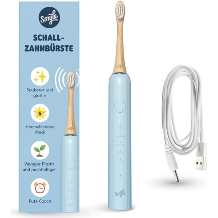 Smyle Schallzahnbürste mit Sensor – 3 Monate Akkulaufzeit, intelligenter Timer, 5 Putzmodi, wasserdicht, blau – Elektrische Zahnbürste mit lebenslanger Garantie – Bild 1