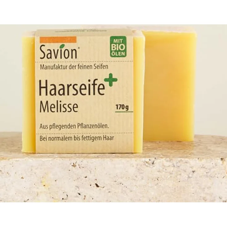 Savion Melisse Plus Haarseife, für normales bis fettiges Haar, vegan, palmölfrei, 170g, mit bio-Ölen – Bild 1