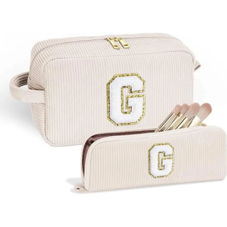 Parima Kosmetiktasche Damen - Cord Reise Schminktasche Klein, 25x15x9 cm, Organizer mit Buchstaben G, tragbare Make-up Bag, personalisierte Geschenke für Frauen und Mädchen – Bild 1