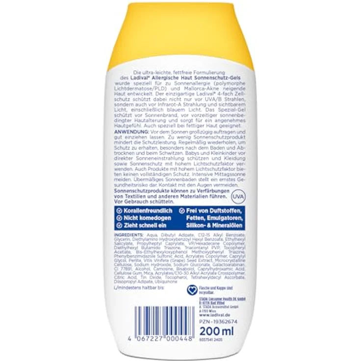 Ladival Allergische Haut Sonnenschutz-Gel LSF 30 für den Körper bei Sonnenallergie und Mallorca-Akne, wasserfest, mit einzigartigem 4-fach Zellschutz, 200ml – Bild 2