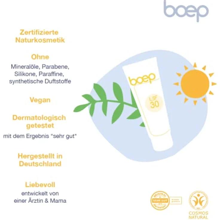 boep Sonnencreme Sensitiv LSF 30 | Mineralische Sonnencreme für Babys, Kinder & Erwachsene mit sensibler Haut | Sonnenschutz ohne chemische UV-Filter | Vegane Naturkosmetik (100ml) – Bild 3