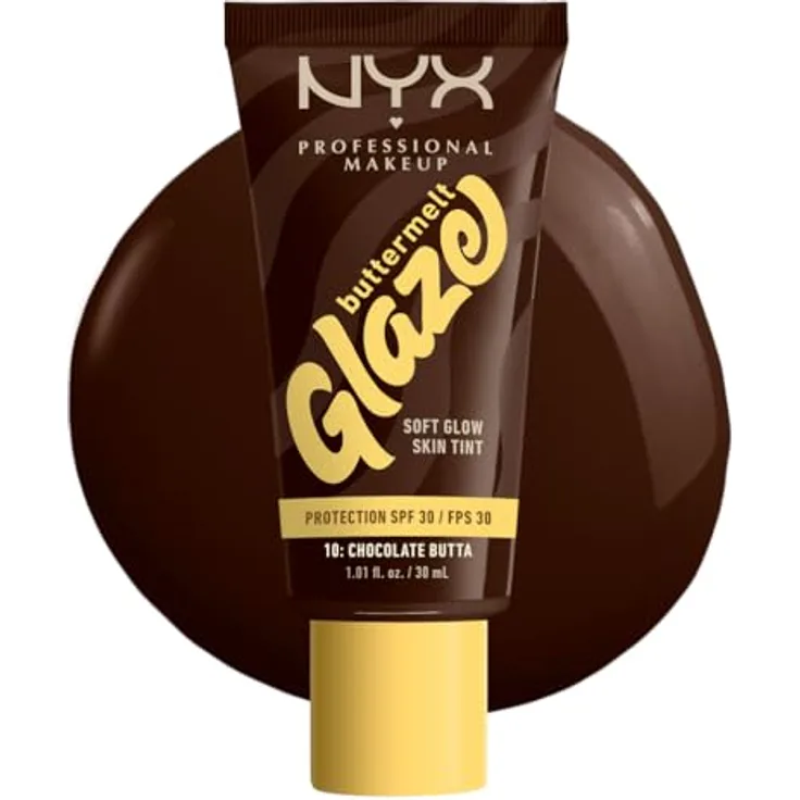 NYX PROFESSIONAL MAKEUP Buttermelt Glaze Foundation, LSF 30, 30 ml, Farbton: 10 Chocolate Butta, mit Sheabutter, Mangobutter und Niacinamide